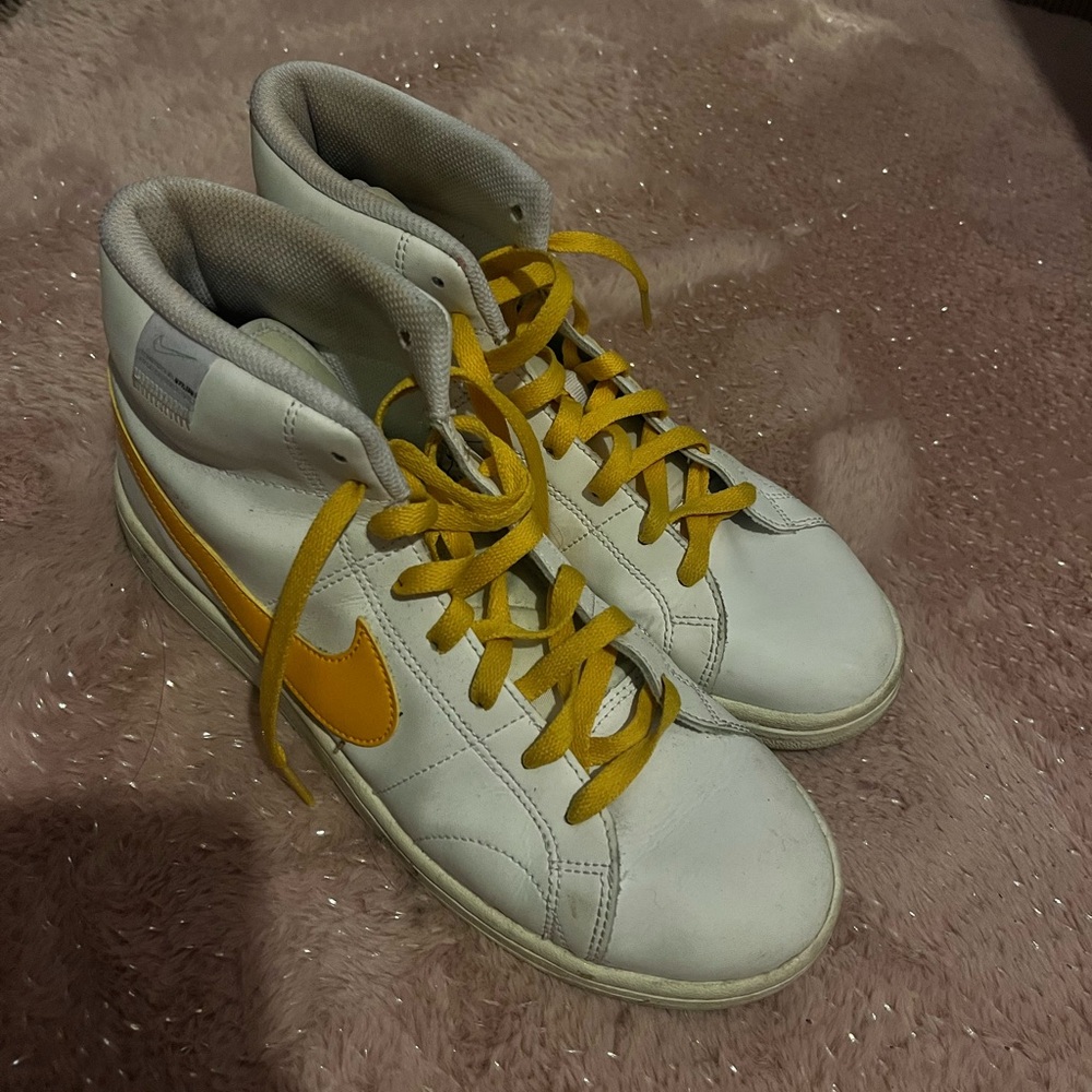 Nike White and Yellow High-Top Sneakers